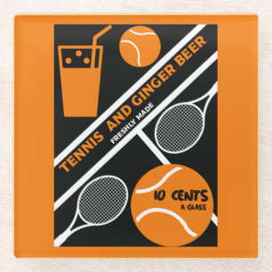 Lawn Tennis Player Graphic Art Glass Coaster
