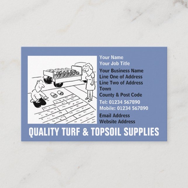 Lawn Turf & Topsoil Supplies Cartoon Business Card (Front)