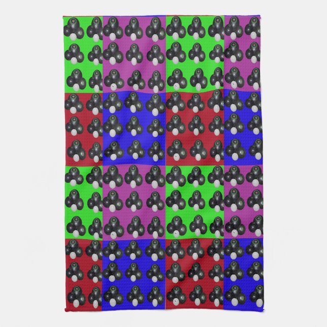 Lawnbowls Colorful Patchwork Pattern, Tea Towel (Vertical)