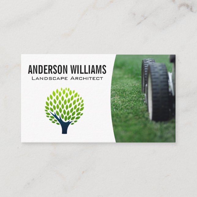 Lawnmower | Stylised Tree Logo Business Card (Front)