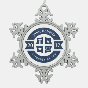 Lawyer 201X Attorney At Law Decorative Navy Blue Snowflake Pewter Christmas Ornament