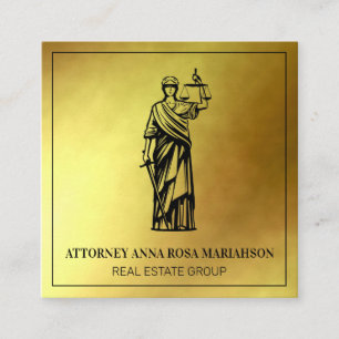 *~* Lawyer AP15 Attorney Justice Scales Gold Foil Square Business Card