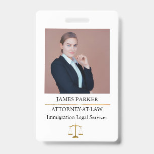Lawyer Attorney At Law Classy White ID Badge