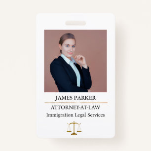 Lawyer Attorney At Law Classy White ID Badge