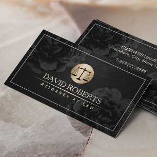 Lawyer Attorney at Law Elegant Black Floral Business Card