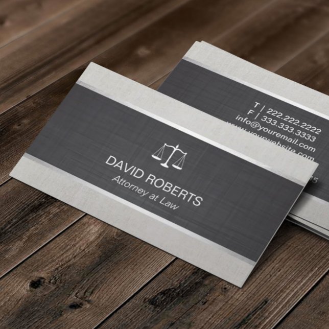 Lawyer Attorney at Law Elegant Black & White Linen Business Card (Creator Uploaded)
