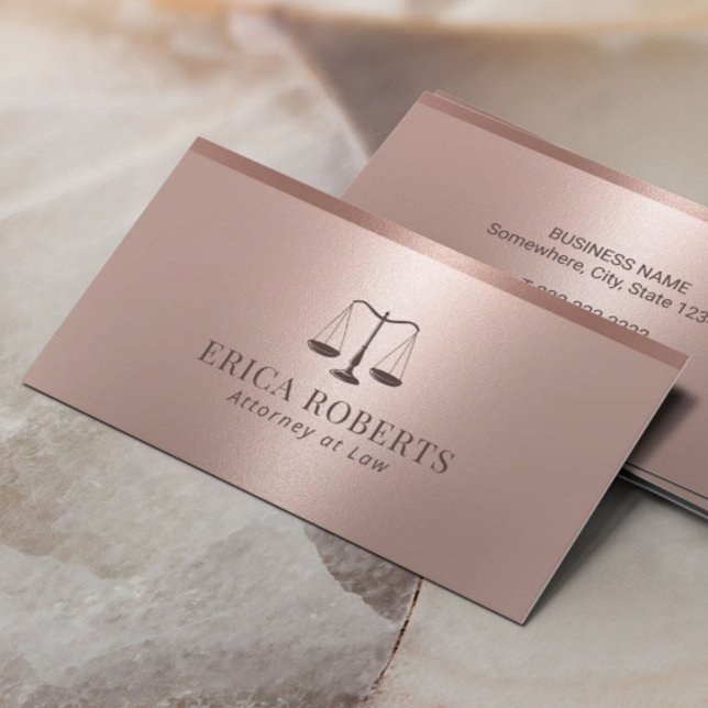 Lawyer Attorney at Law Modern Rose Gold Metallic Business Card (Creator Uploaded)