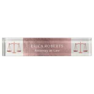 Lawyer Attorney at Law Rose Gold Scale of Justice Nameplate