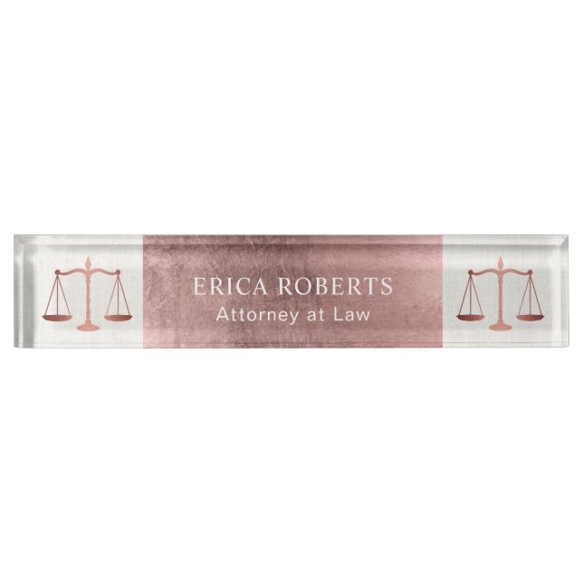 Lawyer Attorney at Law Rose Gold Scale of Justice Nameplate (Front)