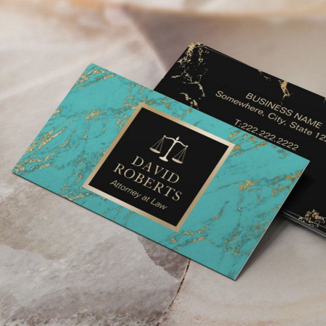 Lawyer Attorney at Law Trendy Turquoise & Gold Business Card (Creator Uploaded)