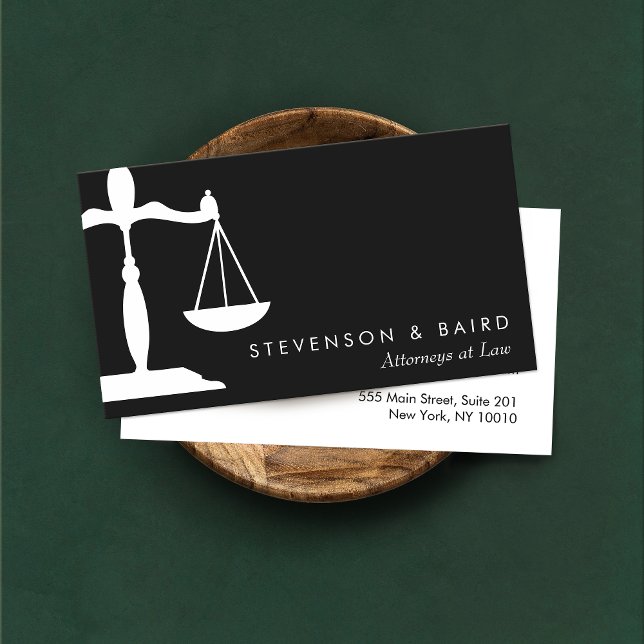 Lawyer Attorney Black and White Business Card (Creator Uploaded)