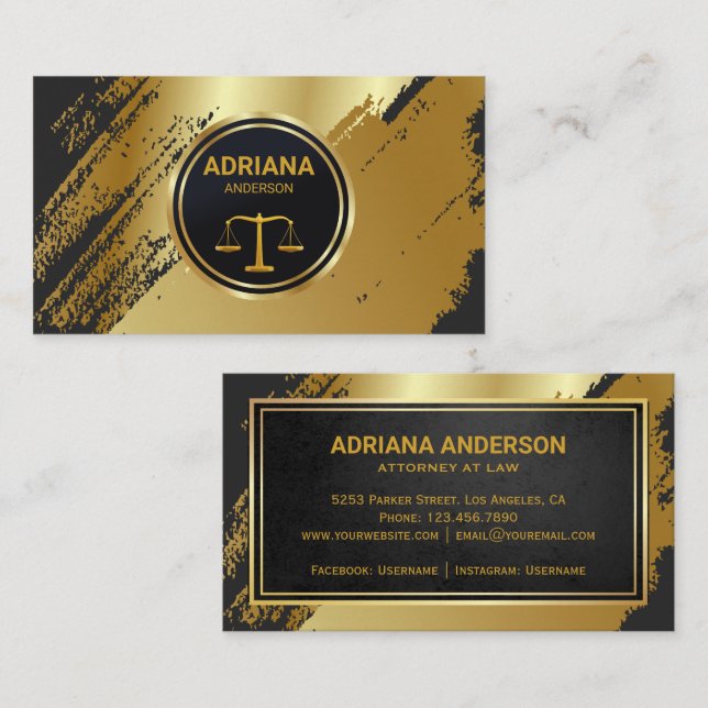  Lawyer Attorney black & golden scale professional Business Card (Front/Back)