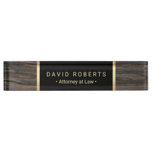 Lawyer Attorney Classic Black & Gold Wood Texture Nameplate