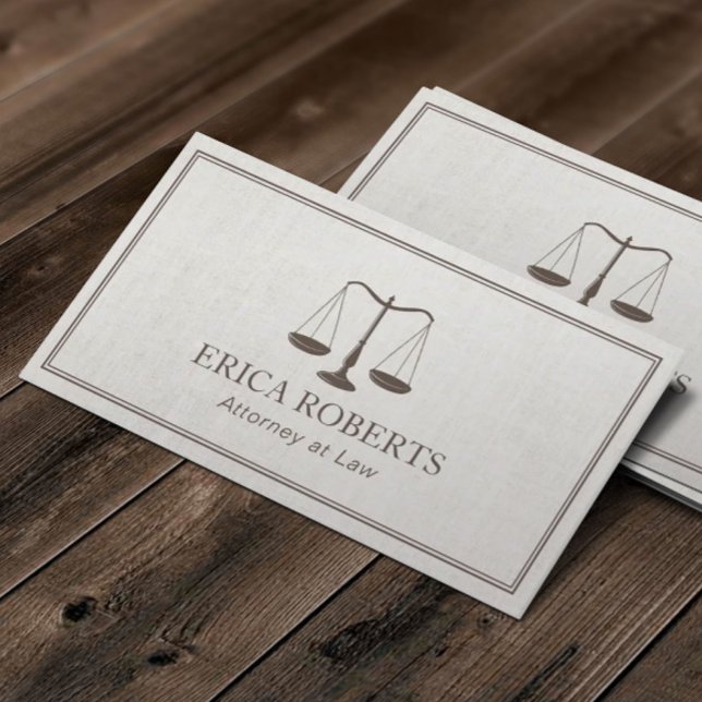 Lawyer Attorney Classy Law Scale Elegant Linen Business Card (Creator Uploaded)