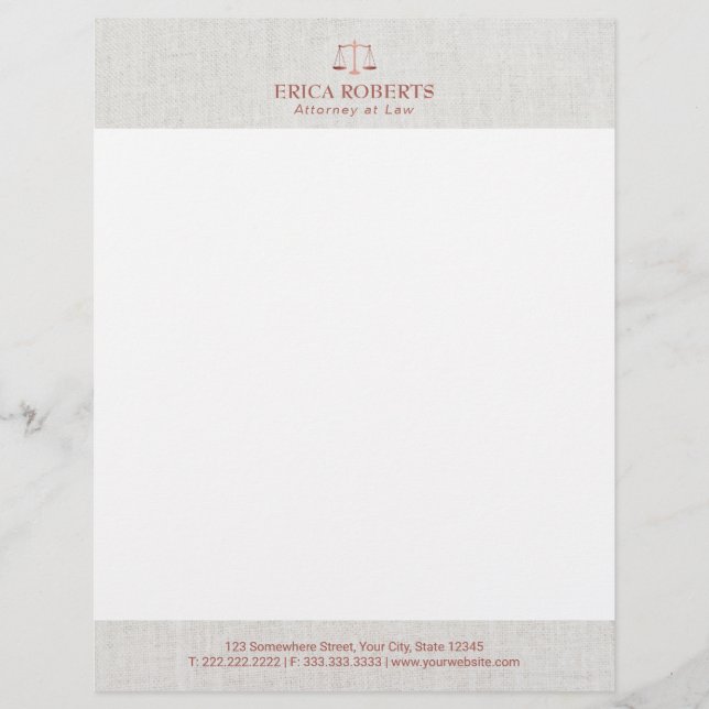 Lawyer Attorney Foil Rose Gold Classy Law Office Custom Letterhead (Front)