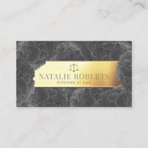 Lawyer Attorney Gold Label Elegant Grey Floral Business Card