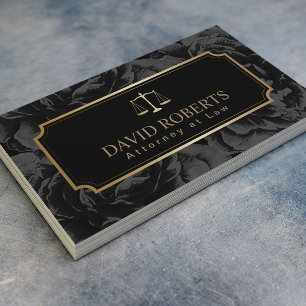 Lawyer Attorney Gold Scale Elegant Dark Floral Business Card