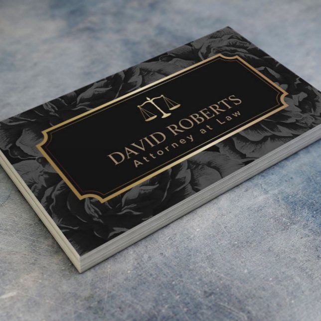 Lawyer Attorney Gold Scale Elegant Dark Floral Business Card (Creator Uploaded)