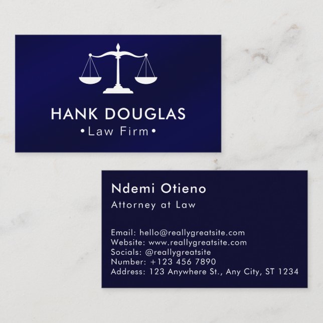 Lawyer Attorney Justice Scale Masculine  Business Card (Front/Back)