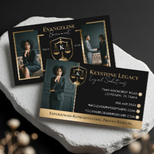 Lawyer Attorney Law Firm Luxury Black Gold Photo Business Card