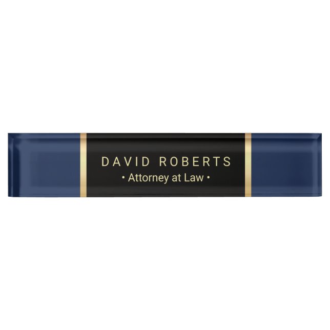 Lawyer Attorney Law Office Modern Blue & Gold Nameplate (Front)
