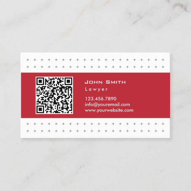 Lawyer Attorney Professional QR Code Red Label Business Card (Front)
