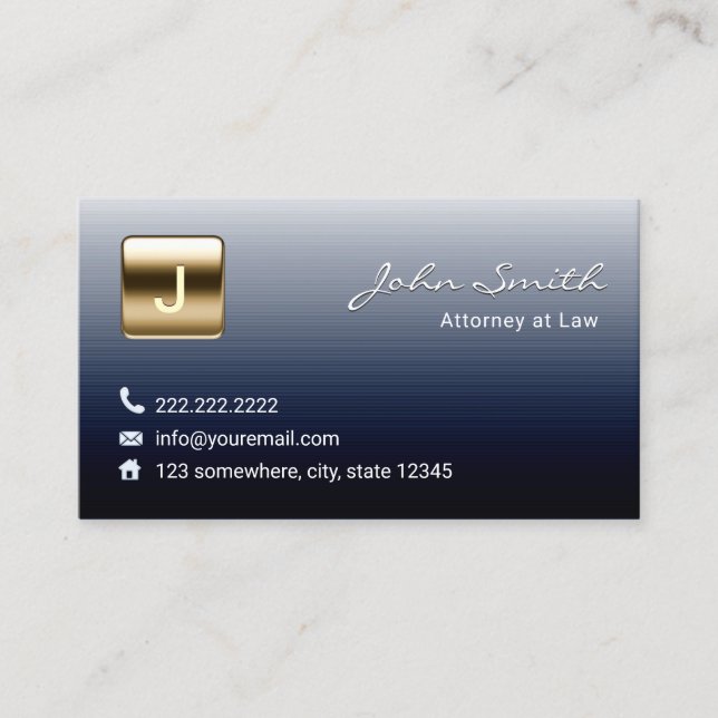 Lawyer Attorney Royal Blue Gold Monogram Stamp Business Card (Front)