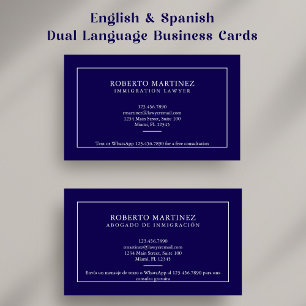 Lawyer Bilingual English Spanish Custom Navy Blue  Business Card