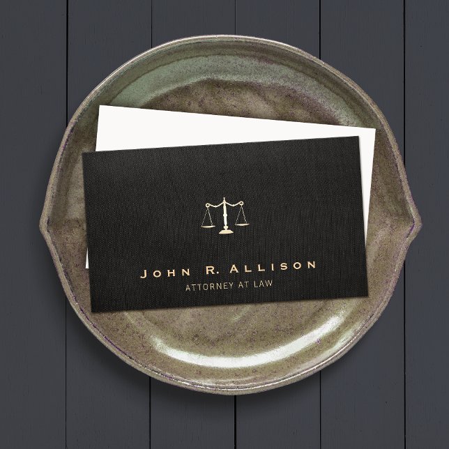 Lawyer Black Linen Look Scales of Justice Business Card (Creator Uploaded)
