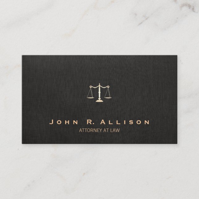 Lawyer Black Linen Look Scales of Justice Business Card (Front)