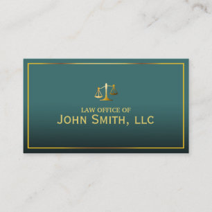 Lawyer Classy Gold Framed Green Attorney Business Card