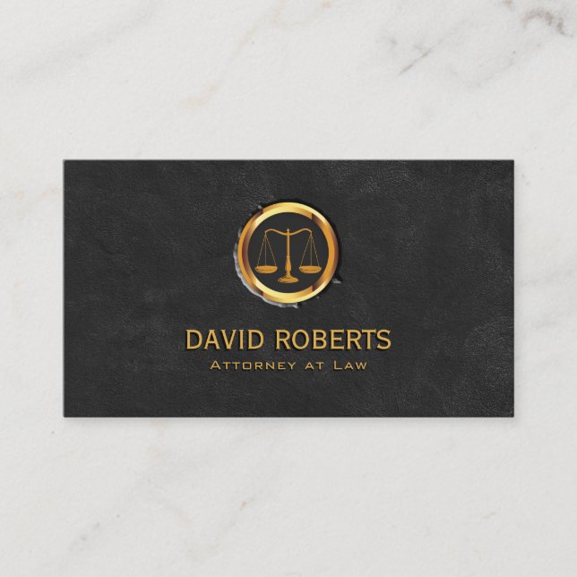 Lawyer Gold Scale Logo Black Attorney at Law Business Card (Front)