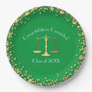 Lawyer Graduation Green SIlver Paper Plate
