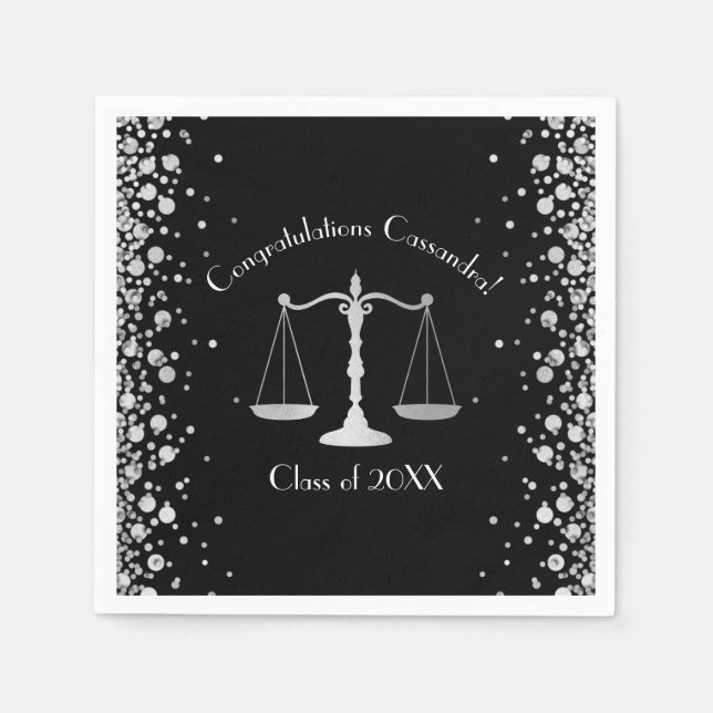 Lawyer Graduation Party Black Silver Napkin (Front)