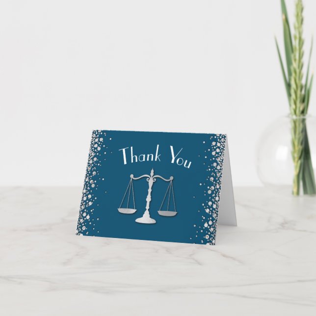 Lawyer Law School Blue Silver Graduation Party Thank You Card (Front)