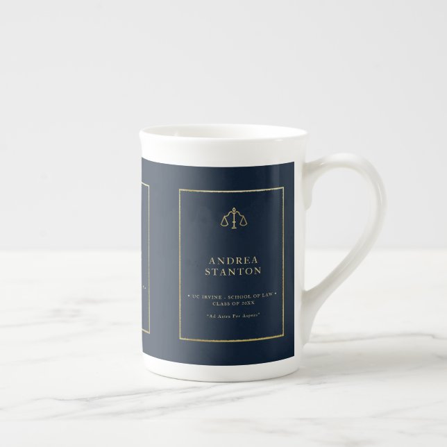 Lawyer Law School Grad Gift Navy Gold Frame Custom Bone China Mug (Right)