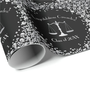 Lawyer Law School Graduation Party Black Silver Wrapping Paper