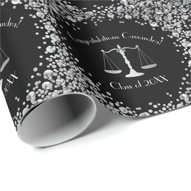 Lawyer Law School Graduation Party Black Silver Wrapping Paper (Roll Corner)