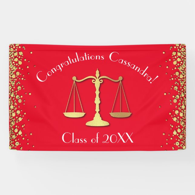 Lawyer Law School Graduation Party Gold Red Banner (Horizontal)