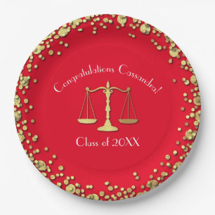 Lawyer Law School Graduation Party Gold Red Paper Plate