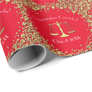 Lawyer Law School Graduation Party Gold Red Wrapping Paper