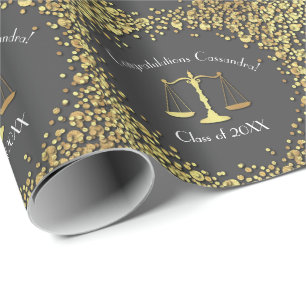 Lawyer Law School Graduation Party Grey Gold Wrapping Paper