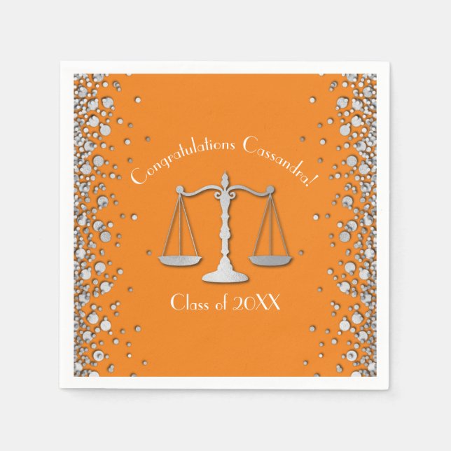 Lawyer Law School Graduation Party Silver Orange Napkin (Front)