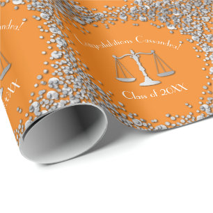 Lawyer Law School Graduation Party Silver Orange Wrapping Paper