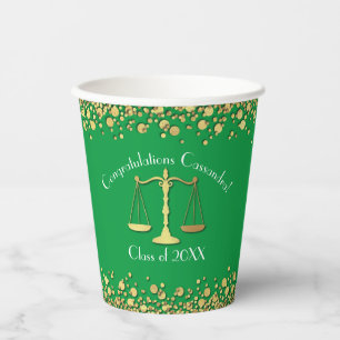 Lawyer Law School Green Gold Graduation Party Paper Cups