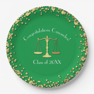 Lawyer Law School Green Gold Graduation Party Paper Plate