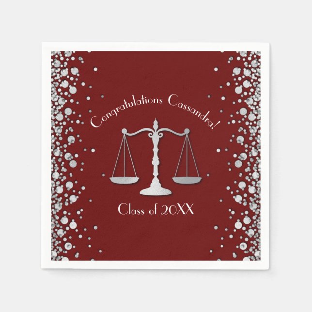 Lawyer Law School Maroon Silver Graduation Party Napkin (Front)