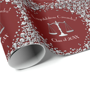 Lawyer Law School Maroon Silver Graduation Party Wrapping Paper