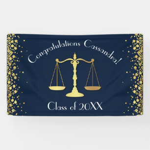 Lawyer Law School navy blue Gold Graduation Party Banner