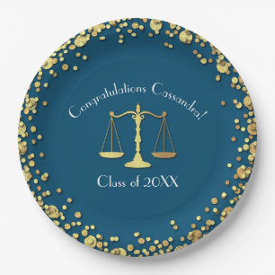 Lawyer Law School navy blue Gold Graduation Party  Paper Plate
